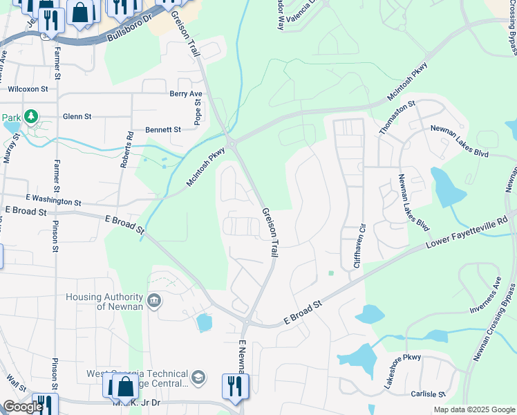 map of restaurants, bars, coffee shops, grocery stores, and more near 103 Chastain Loop in Newnan