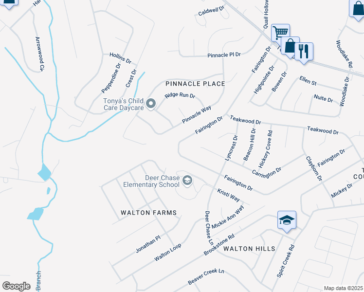 map of restaurants, bars, coffee shops, grocery stores, and more near 3774 Fairington Drive in Hephzibah