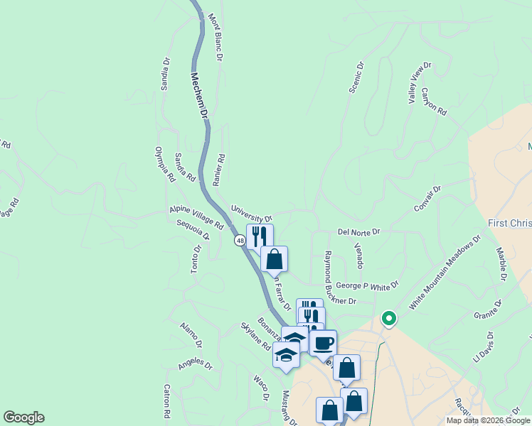 map of restaurants, bars, coffee shops, grocery stores, and more near 110 University Drive in Ruidoso