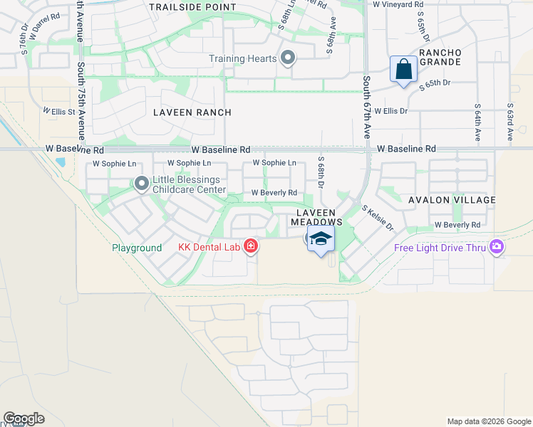 map of restaurants, bars, coffee shops, grocery stores, and more near 6952 West Melody Drive in Phoenix