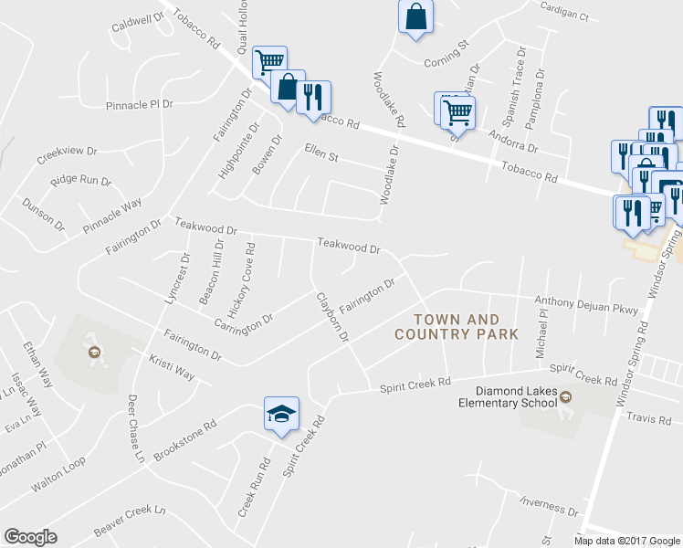 map of restaurants, bars, coffee shops, grocery stores, and more near 7114 Carrington Court in Hephzibah