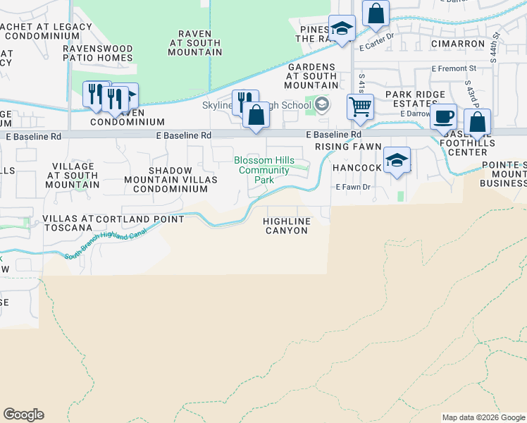 map of restaurants, bars, coffee shops, grocery stores, and more near 8021 South 38th Place in Phoenix