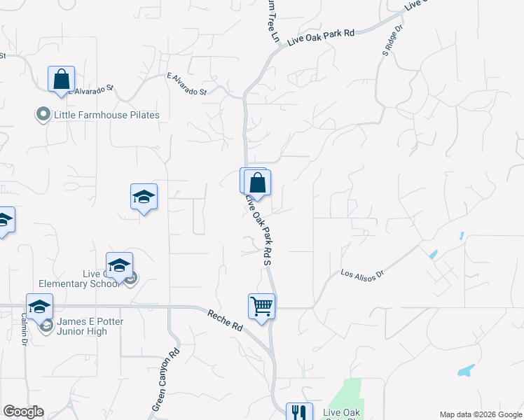 map of restaurants, bars, coffee shops, grocery stores, and more near 936 Live Oak Park Road South in Fallbrook