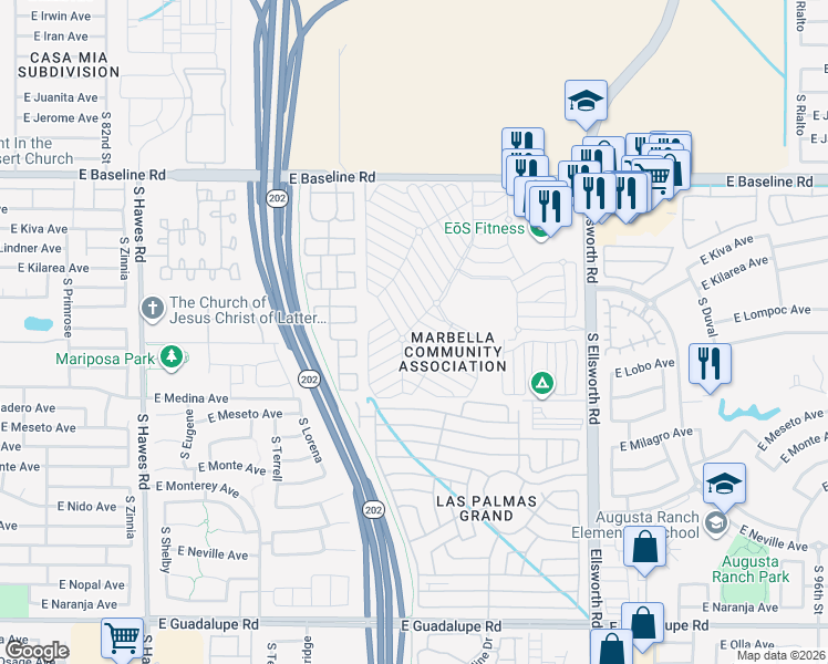 map of restaurants, bars, coffee shops, grocery stores, and more near 14th Avenue in Mesa