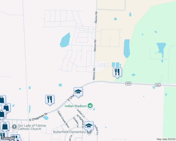 map of restaurants, bars, coffee shops, grocery stores, and more near 5013-5015 Villas Drive in Sanger