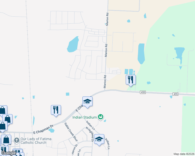 map of restaurants, bars, coffee shops, grocery stores, and more near 5013-5015 Villas Drive in Sanger