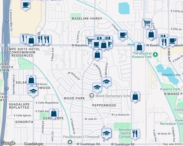 map of restaurants, bars, coffee shops, grocery stores, and more near 833 West Colgate Drive in Tempe