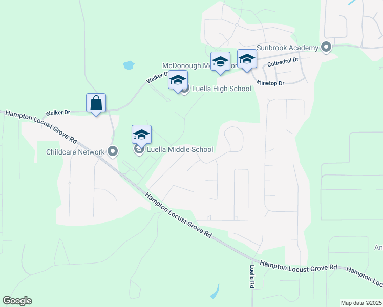 map of restaurants, bars, coffee shops, grocery stores, and more near 158 Whistle Way in Locust Grove