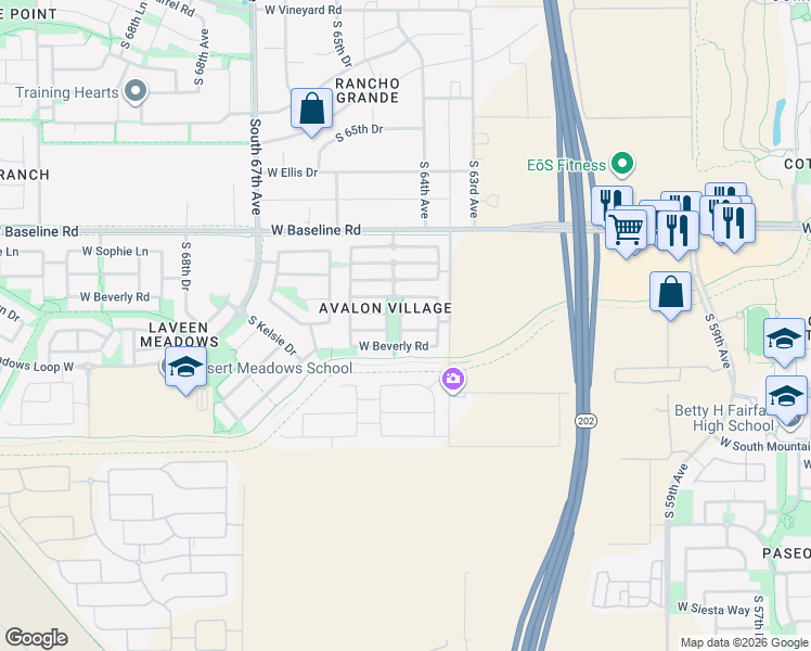 map of restaurants, bars, coffee shops, grocery stores, and more near 6342 West Harwell Road in Phoenix