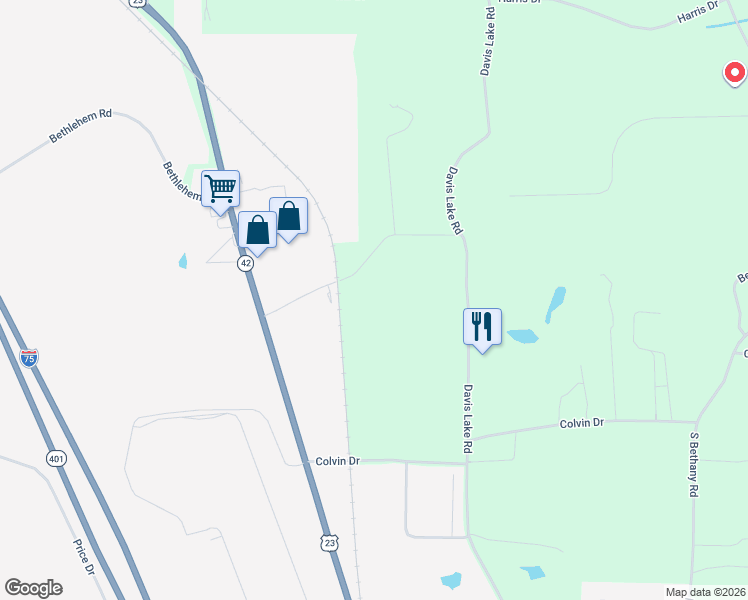 map of restaurants, bars, coffee shops, grocery stores, and more near 140 Pine Grove Road in Locust Grove