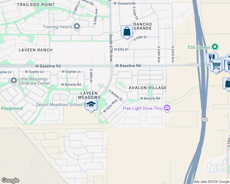 map of restaurants, bars, coffee shops, grocery stores, and more near 7827 South Kelsie Drive in Laveen