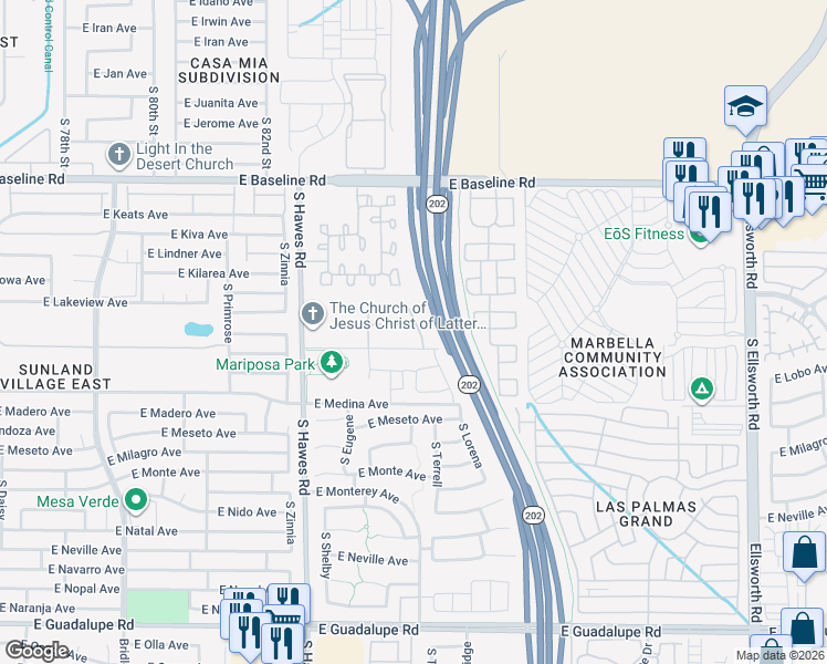 map of restaurants, bars, coffee shops, grocery stores, and more near 8557 East Kiowa Avenue in Mesa