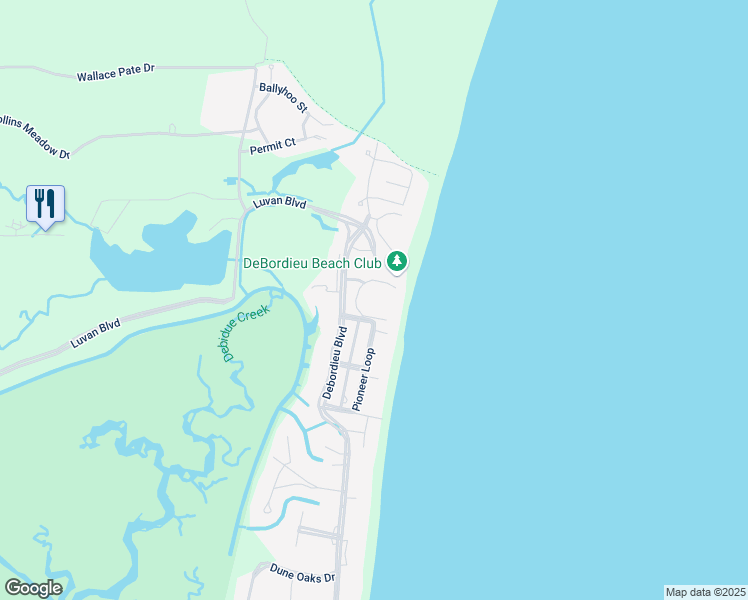 map of restaurants, bars, coffee shops, grocery stores, and more near 275 Debordieu Boulevard in Georgetown
