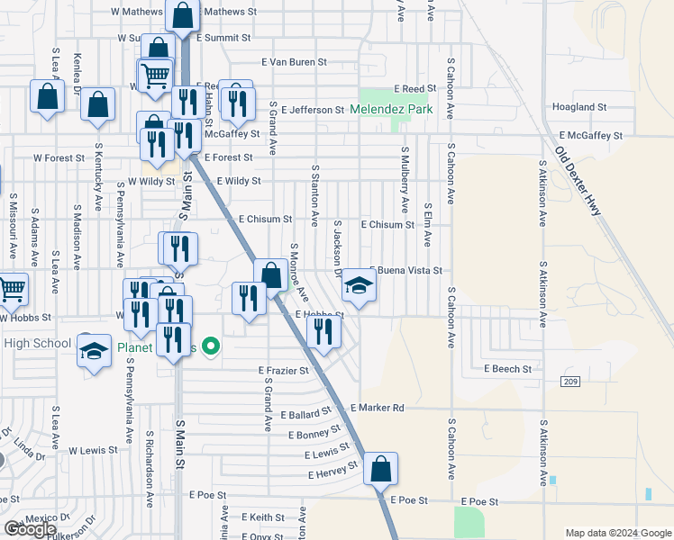 map of restaurants, bars, coffee shops, grocery stores, and more near 1598 South Jackson Drive in Roswell
