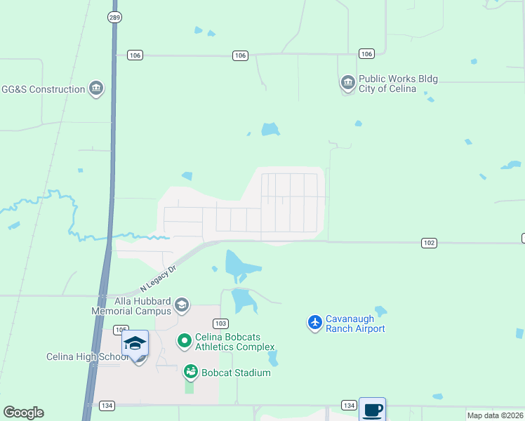 map of restaurants, bars, coffee shops, grocery stores, and more near 4012 Amethyst Drive in Celina