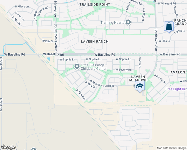 map of restaurants, bars, coffee shops, grocery stores, and more near 7213 West Fawn Drive in Phoenix