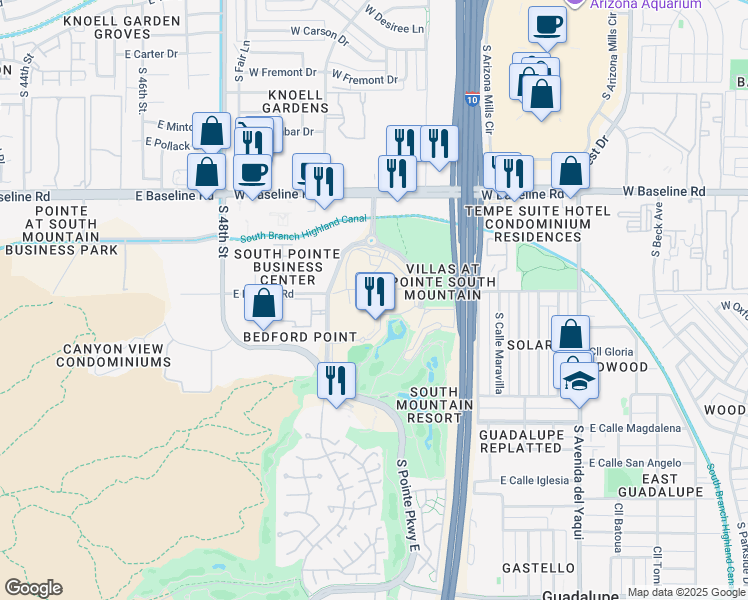 map of restaurants, bars, coffee shops, grocery stores, and more near 8000 Arizona Grand Parkway in Phoenix