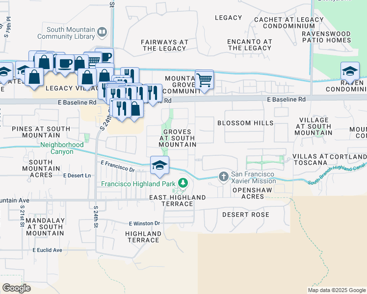 map of restaurants, bars, coffee shops, grocery stores, and more near 2724 East Fawn Drive in Phoenix