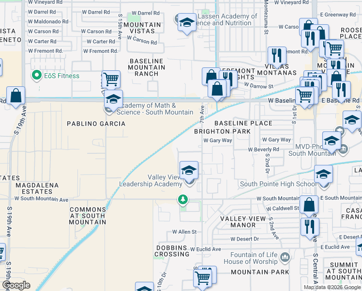 map of restaurants, bars, coffee shops, grocery stores, and more near 7830 South 7th Avenue in Phoenix