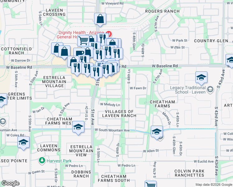 map of restaurants, bars, coffee shops, grocery stores, and more near 4922 West Fawn Drive in Phoenix