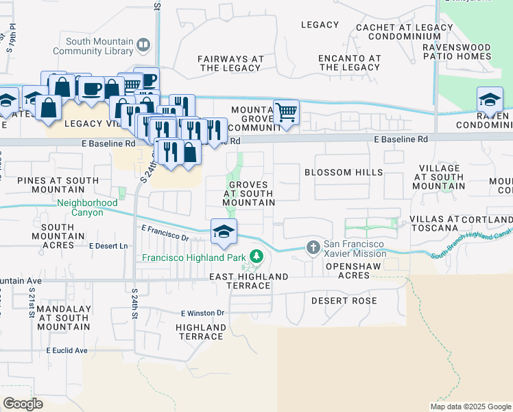 map of restaurants, bars, coffee shops, grocery stores, and more near 2724 East Fawn Drive in Phoenix