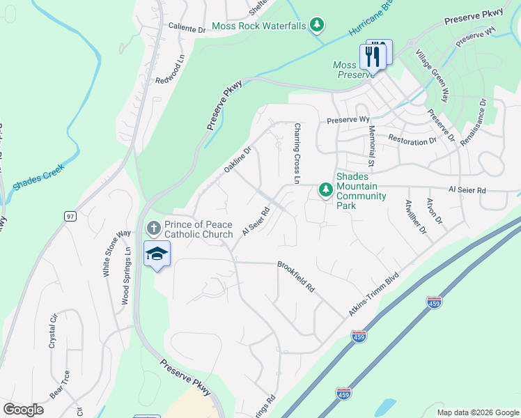 map of restaurants, bars, coffee shops, grocery stores, and more near 188 Highland Crest Parkway in Birmingham