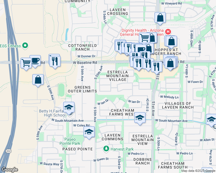 map of restaurants, bars, coffee shops, grocery stores, and more near 5409 West Harwell Road in Phoenix