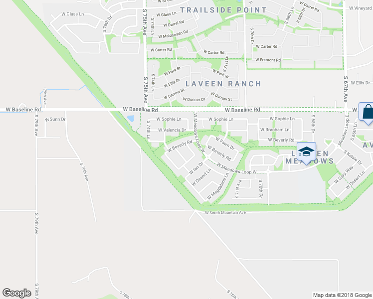 map of restaurants, bars, coffee shops, grocery stores, and more near 7826 South 73rd Drive in Phoenix