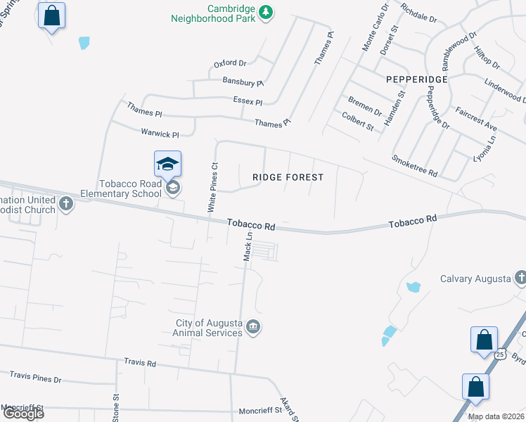 map of restaurants, bars, coffee shops, grocery stores, and more near 4418 Elk Grove Trail in Augusta