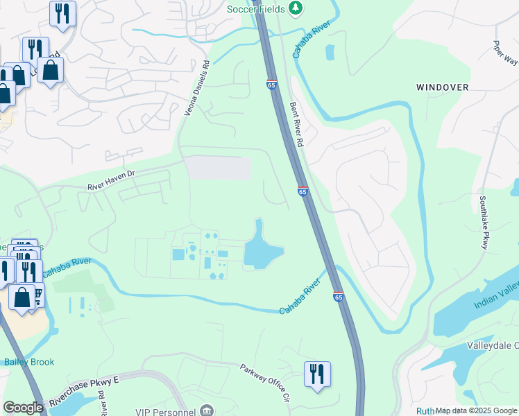 map of restaurants, bars, coffee shops, grocery stores, and more near 4344 Ridgemont Circle in Birmingham