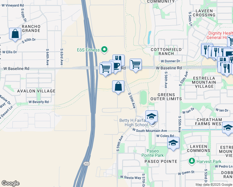 map of restaurants, bars, coffee shops, grocery stores, and more near 7630-8188 South 59th Avenue in Phoenix