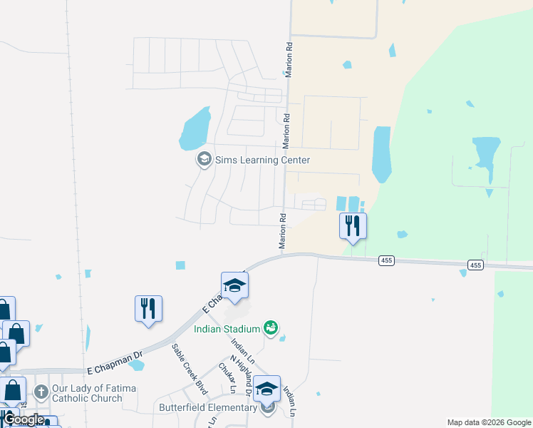 map of restaurants, bars, coffee shops, grocery stores, and more near 4001 Windmill Drive in Sanger