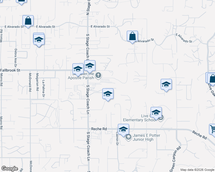 map of restaurants, bars, coffee shops, grocery stores, and more near 1830 Juanita Lane in Fallbrook