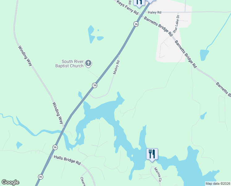 map of restaurants, bars, coffee shops, grocery stores, and more near 146 Mabry Road in Jackson