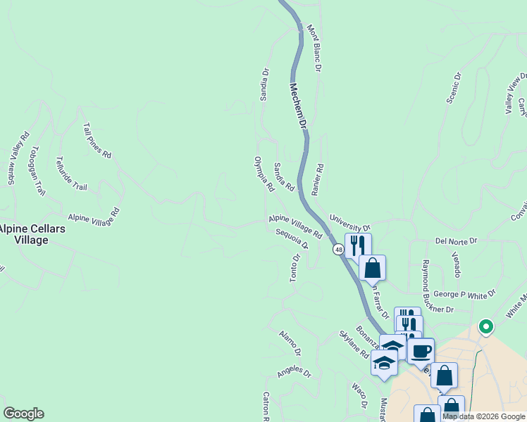 map of restaurants, bars, coffee shops, grocery stores, and more near 205 Sequoia Drive in Ruidoso