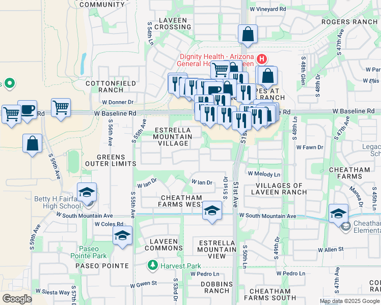 map of restaurants, bars, coffee shops, grocery stores, and more near 5229 West Fawn Drive in Phoenix
