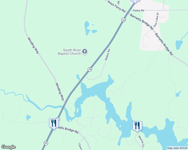 map of restaurants, bars, coffee shops, grocery stores, and more near 131 Mabry Road in Jackson