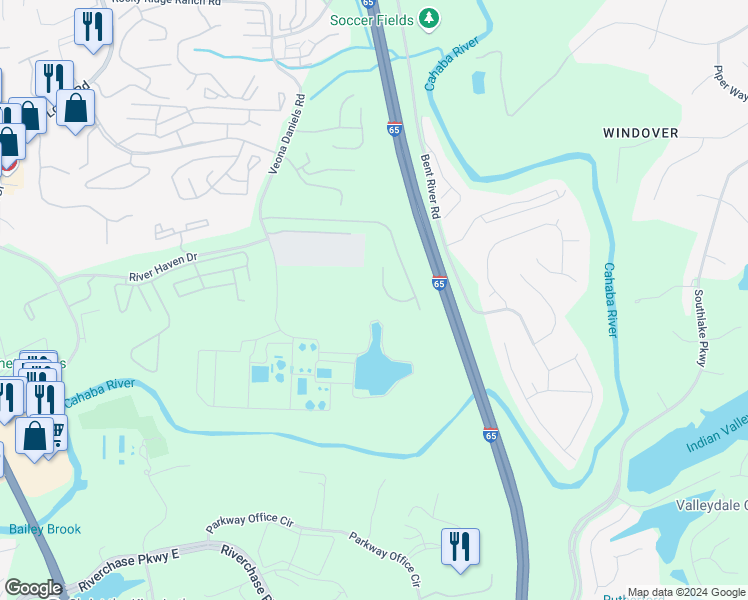 map of restaurants, bars, coffee shops, grocery stores, and more near 4356 Ridgemont Circle in Birmingham