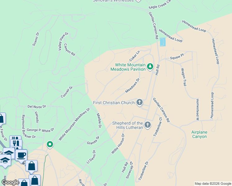 map of restaurants, bars, coffee shops, grocery stores, and more near 176-198 Pat Thompson Court in Ruidoso