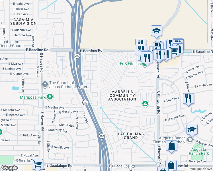 map of restaurants, bars, coffee shops, grocery stores, and more near 14th Avenue in Mesa