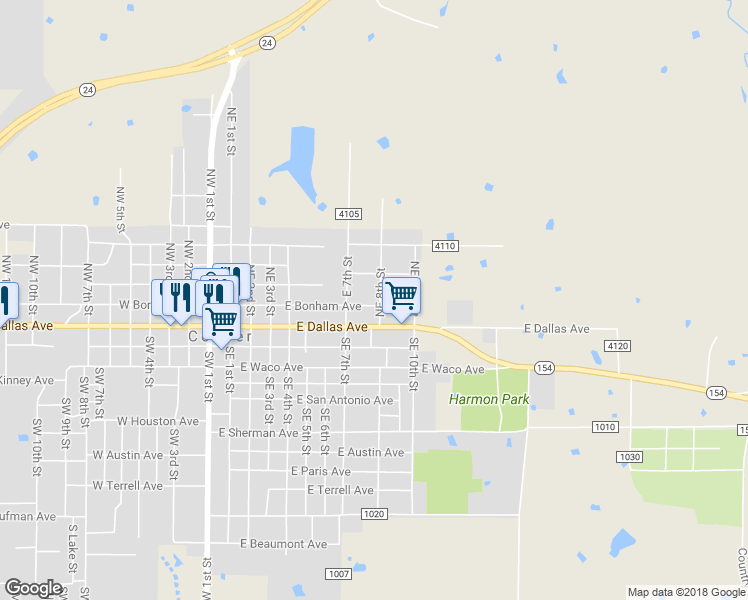 map of restaurants, bars, coffee shops, grocery stores, and more near 201 Northeast 8th Street in Cooper