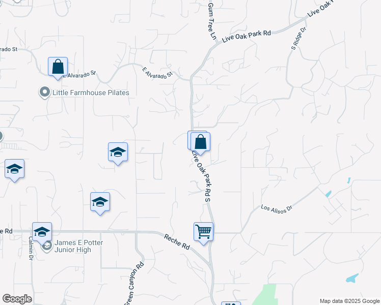 map of restaurants, bars, coffee shops, grocery stores, and more near 901 Live Oak Park Road South in Fallbrook