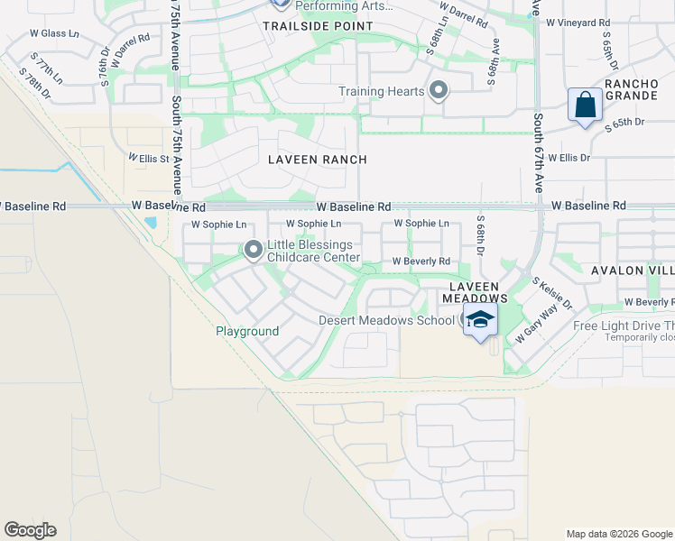 map of restaurants, bars, coffee shops, grocery stores, and more near 7124 West Fawn Drive in Phoenix