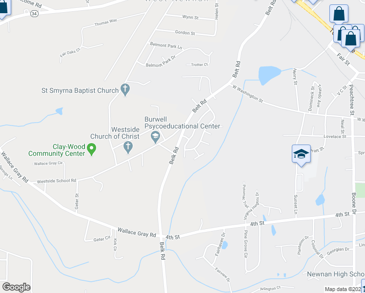 map of restaurants, bars, coffee shops, grocery stores, and more near 31 Westgate Park Drive in Newnan