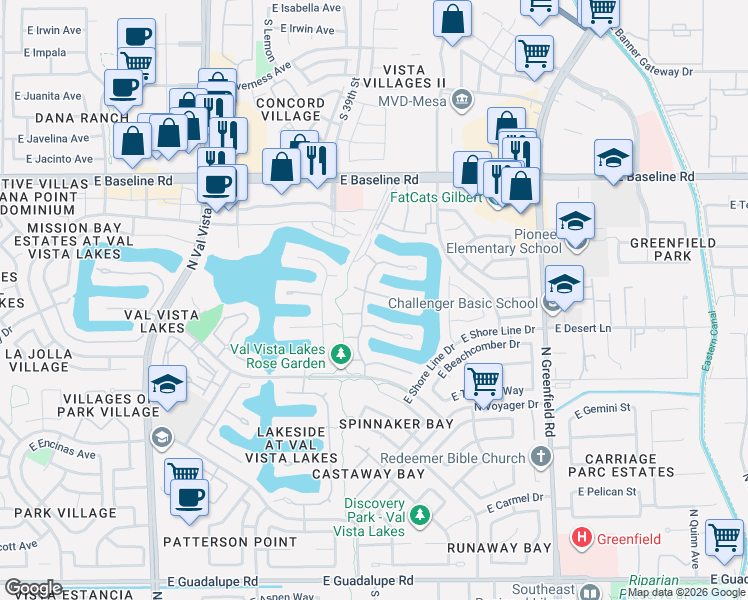 map of restaurants, bars, coffee shops, grocery stores, and more near 2003 East Clipper Lane in Gilbert