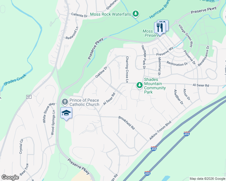 map of restaurants, bars, coffee shops, grocery stores, and more near 188 Highland Crest Parkway in Birmingham