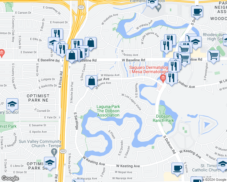 map of restaurants, bars, coffee shops, grocery stores, and more near 2209 South Don Luis in Mesa