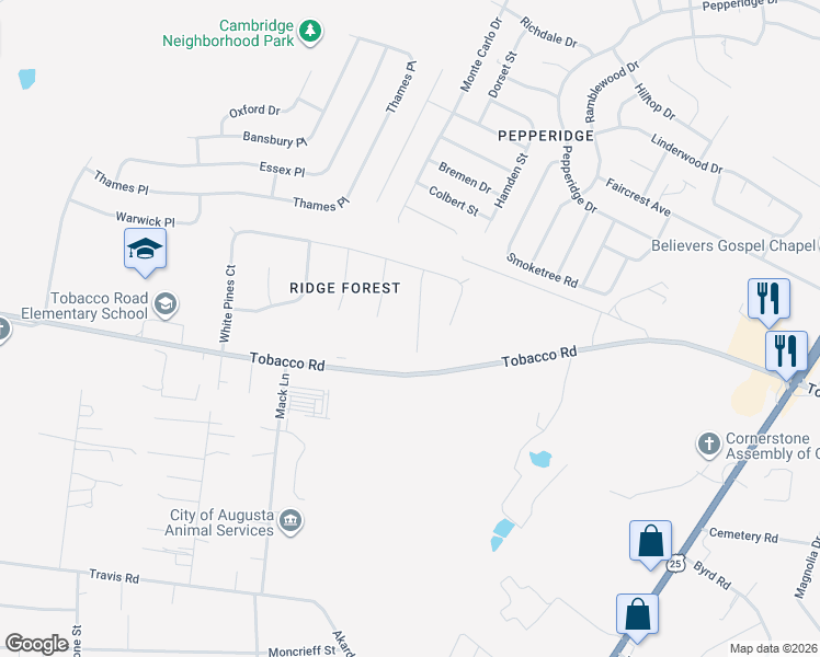 map of restaurants, bars, coffee shops, grocery stores, and more near 4813 Golden Leaf Lane in Augusta