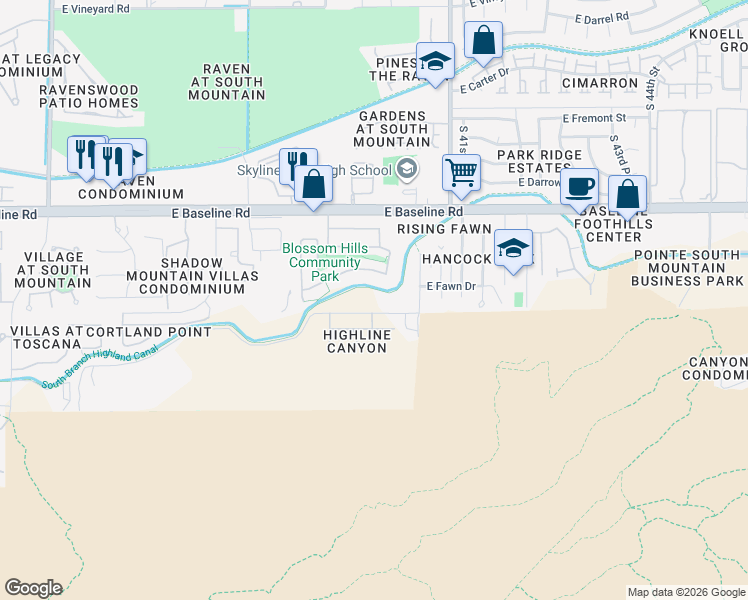 map of restaurants, bars, coffee shops, grocery stores, and more near 3912 East Beverly Road in Phoenix