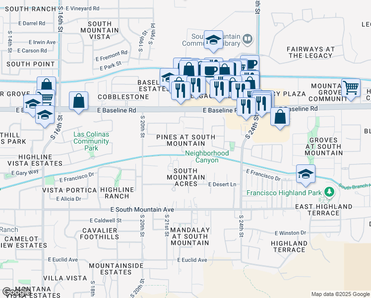 map of restaurants, bars, coffee shops, grocery stores, and more near 2202 E Fawn Dr in Phoenix